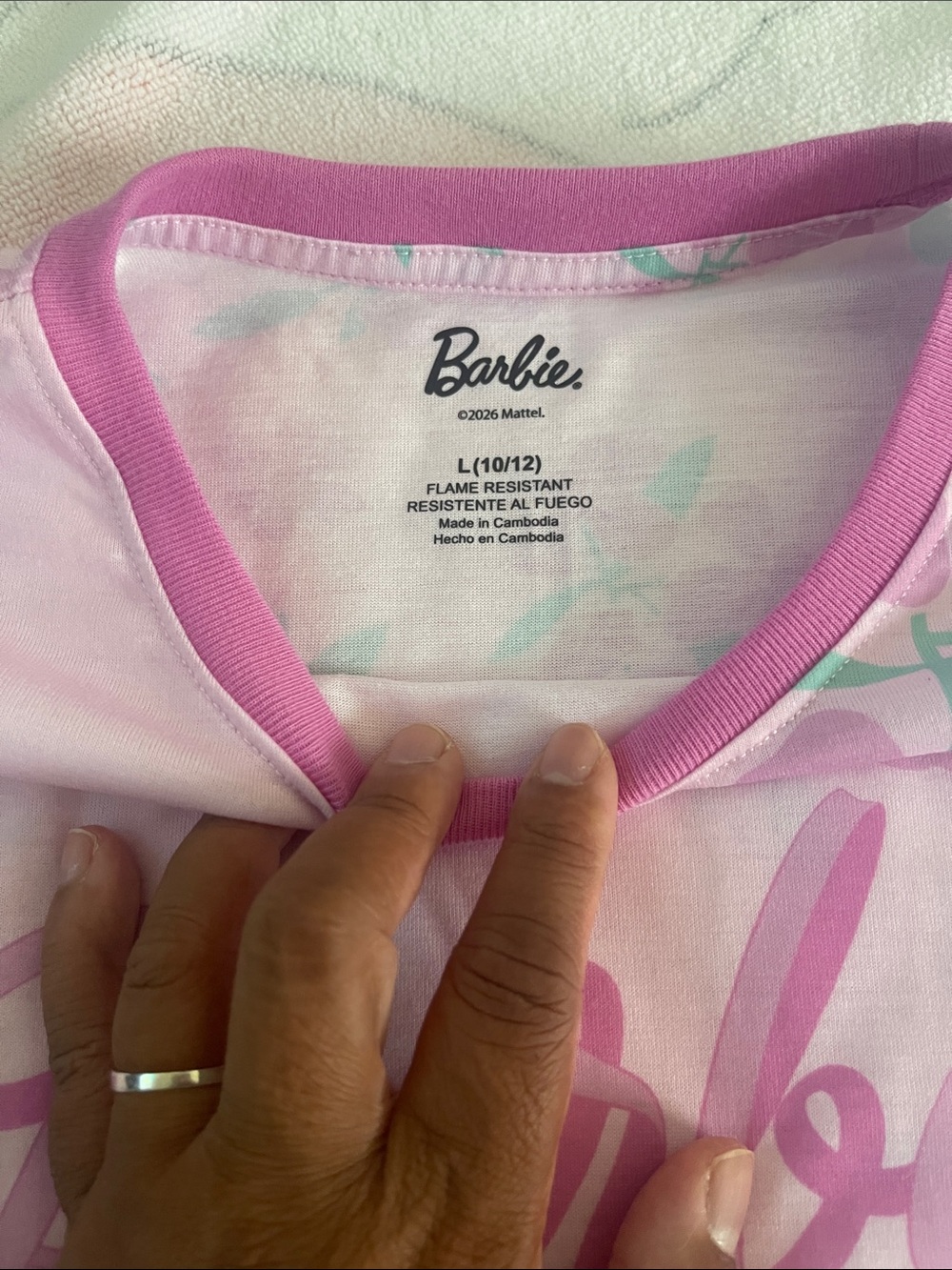 Barbie Pink Floral Short Pajama Set with Mint Accents - Picture 3 of 3